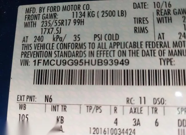 1FMCU9G95HUB93949 2017 2017 Ford Escape- SE 9