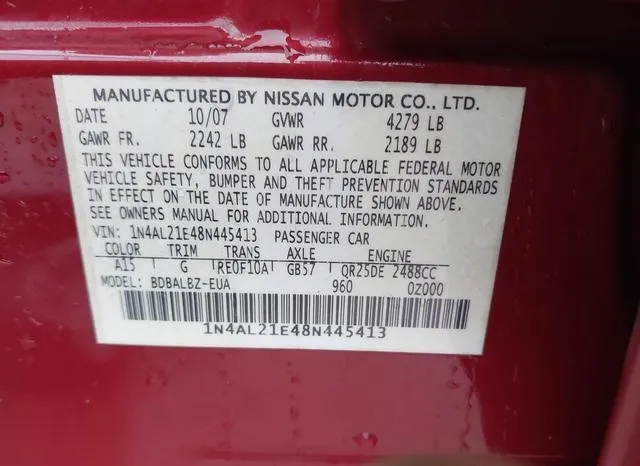 1N4AL21E48N445413 2008 2008 Nissan Altima- 2-5 S 9