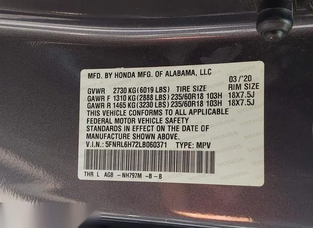 5FNRL6H72LB060371 2020 2020 Honda Odyssey- Ex-L/Ex-L W/Navi  9