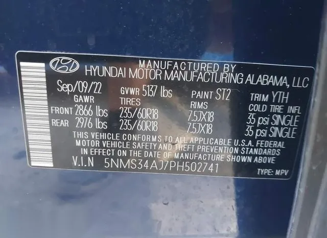 5NMS34AJ7PH502741 2023 2023 Hyundai Santa Fe- Sel 9