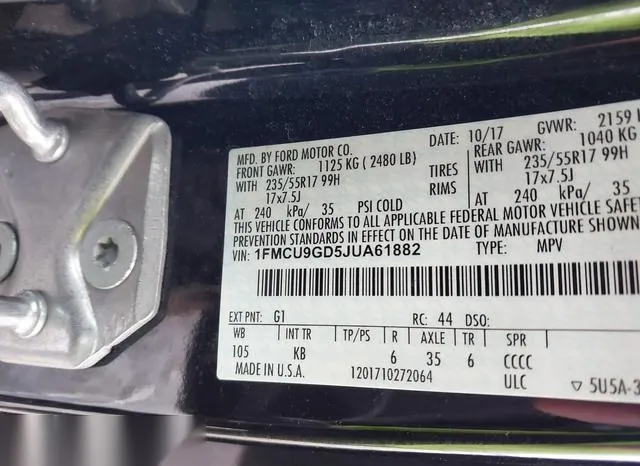 1FMCU9GD5JUA61882 2018 2018 Ford Escape- SE 9