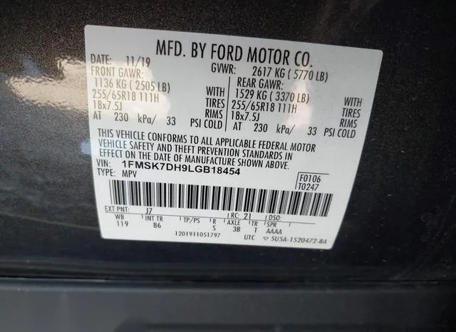 1FMSK7DH9LGB18454 2020 2020 Ford Explorer- Xlt 9