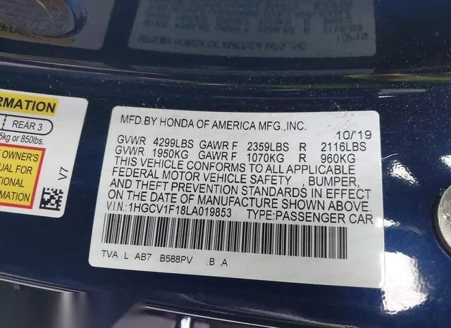 1HGCV1F18LA019853 2020 2020 Honda Accord- LX 9