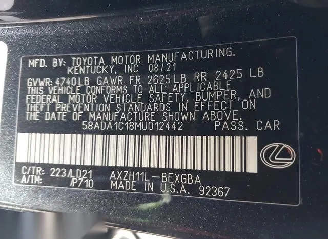 58ADA1C18MU012442 2021 2021 Lexus ES- 300H 9