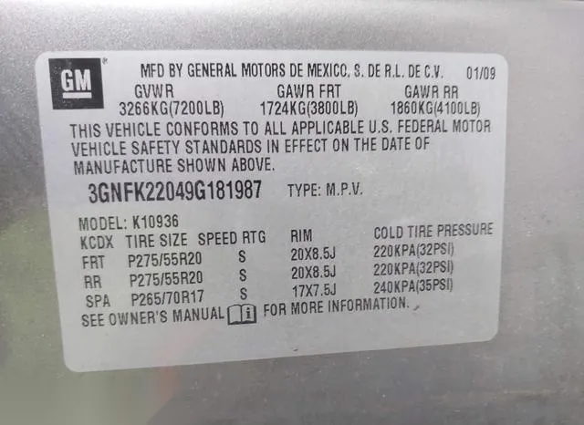 3GNFK22049G181987 2009 2009 Chevrolet Avalanche 1500- LT2 9