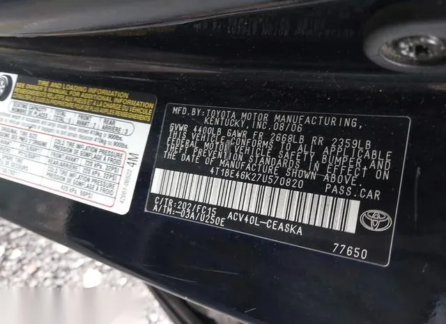 4T1BE46K27U570820 2007 2007 Toyota Camry- SE 9