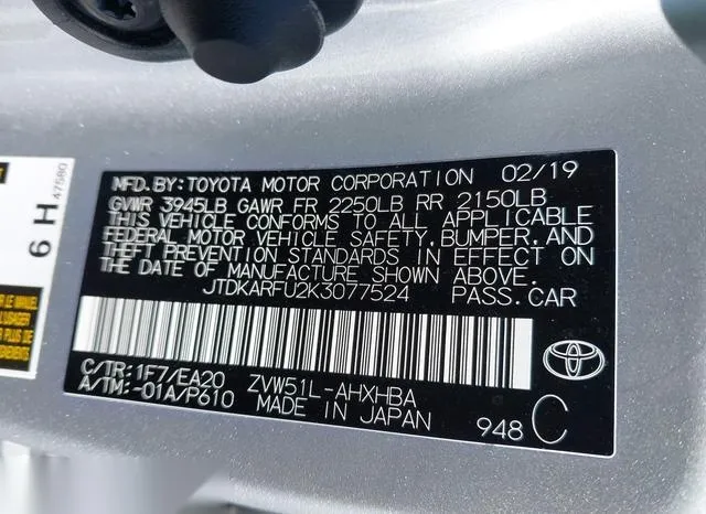 JTDKARFU2K3077524 2019 2019 Toyota Prius- Xle 9