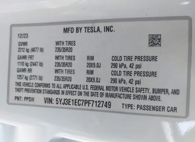 5YJ3E1EC7PF712749 2023 2023 Tesla Model 3- Performance Dual 9