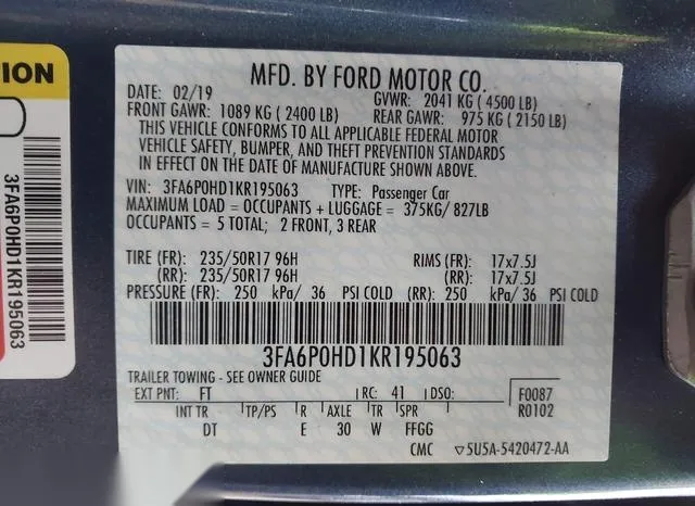 3FA6P0HD1KR195063 2019 2019 Ford Fusion- SE 9