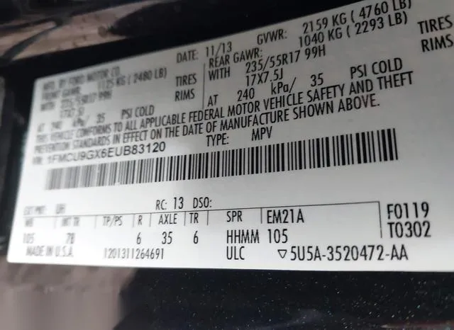 1FMCU9GX6EUB83120 2014 2014 Ford Escape- SE 9