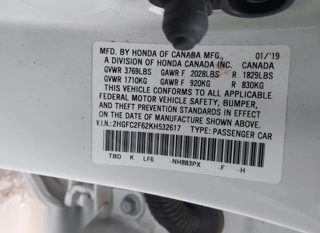 2HGFC2F62KH532617 2019 2019 Honda Civic- LX 9