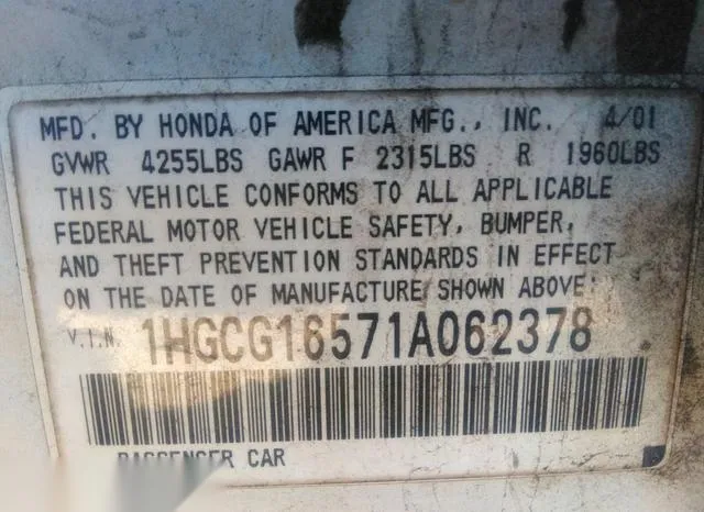 1HGCG16571A062378 2001 2001 Honda Accord- 3-0 EX 9