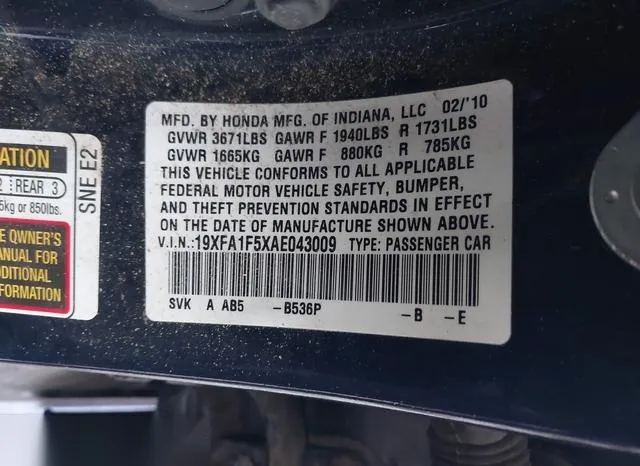 19XFA1F5XAE043009 2010 2010 Honda Civic- LX 9