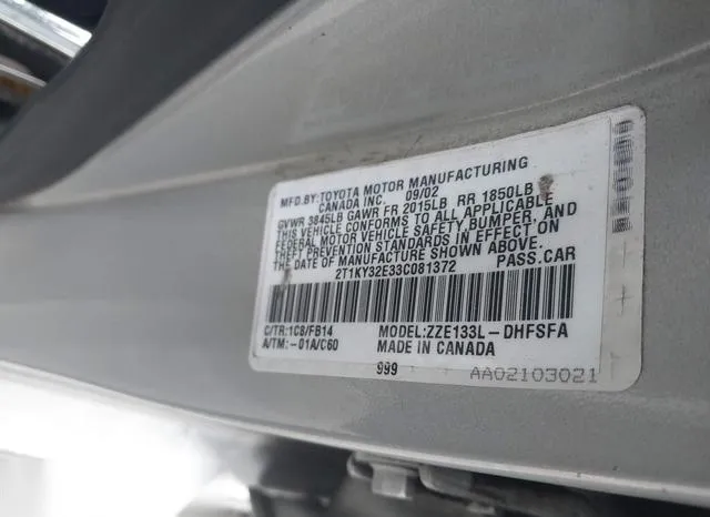 2T1KY32E33C081372 2003 2003 Toyota Matrix- Xrs 9