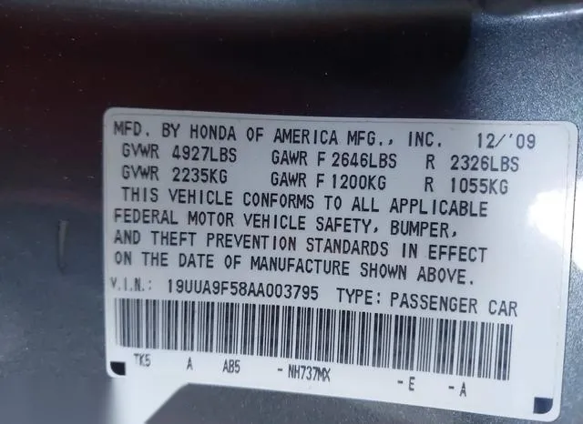 19UUA9F58AA003795 2010 2010 Acura TL- 3-7 9