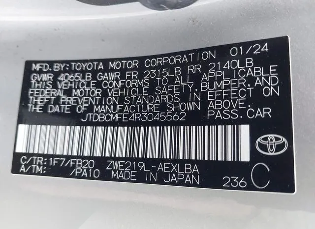 JTDBCMFE4R3045562 2024 2024 Toyota Corolla- Hybrid Le 9