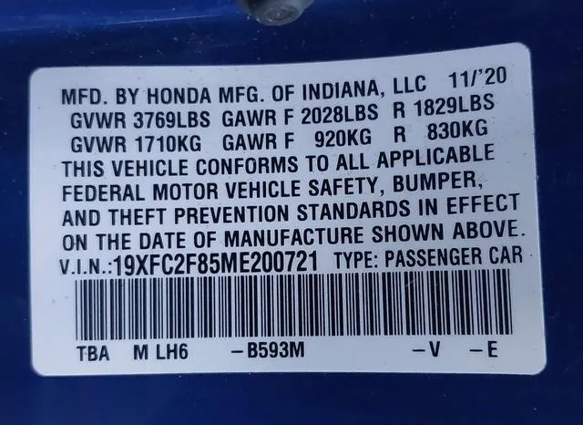 19XFC2F85ME200721 2021 2021 Honda Civic- Sport 9