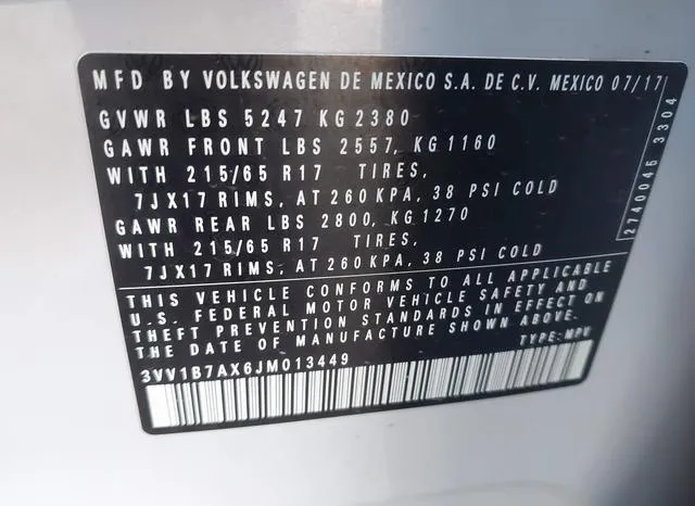 3VV1B7AX6JM013449 2018 2018 Volkswagen Tiguan- 2-0T S 9