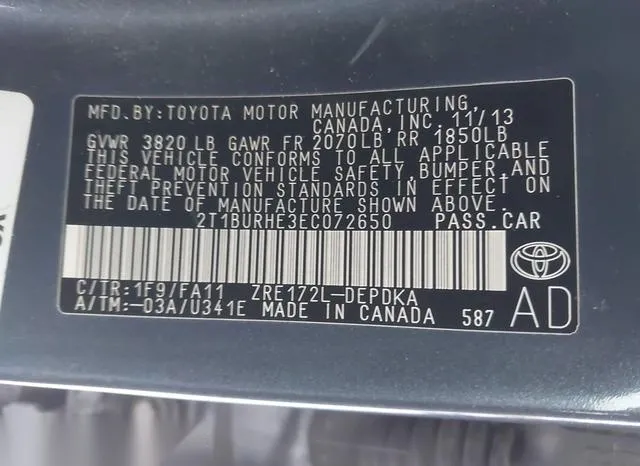 2T1BURHE3EC072650 2014 2014 Toyota Corolla- L 9