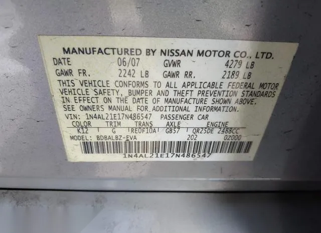 1N4AL21E17N486547 2007 2007 Nissan Altima- 2-5 S 9