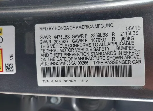 1HGCV1F35KA109266 2019 2019 Honda Accord- Sport 9