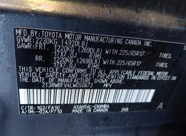 2T3RWRFV4LW050672 2020 2020 Toyota RAV4- Hybrid Xle 9