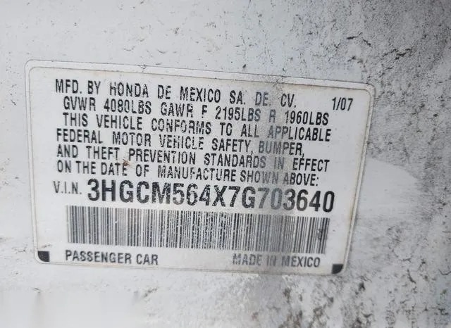 3HGCM564X7G703640 2007 2007 Honda Accord- 2-4 LX 9