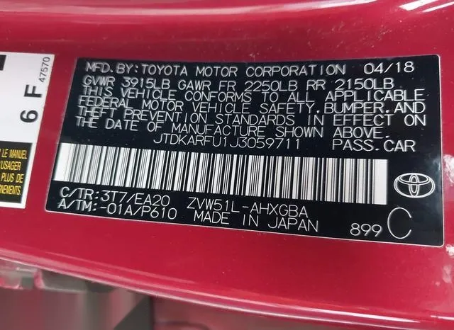 JTDKARFU1J3059711 2018 2018 Toyota Prius- Four 9