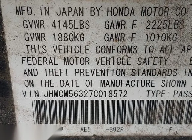 JHMCM56327C018572 2007 2007 Honda Accord- 2-4 SE 9