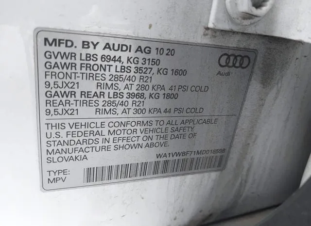 WA1VWBF71MD018598 2021 2021 Audi SQ7- Prestige Tfsi Quattro 9