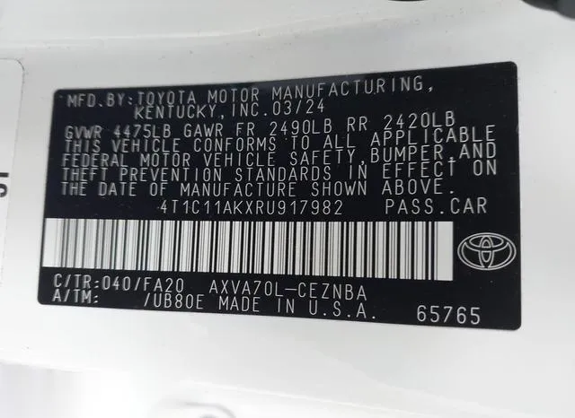 4T1C11AKXRU917982 2024 2024 Toyota Camry- LE 9