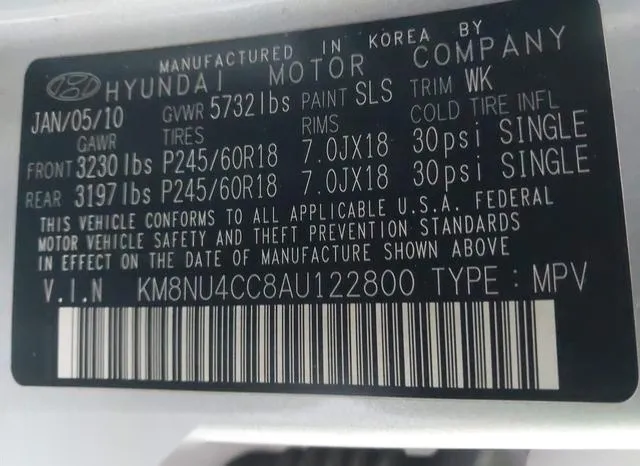 KM8NU4CC8AU122800 2010 2010 Hyundai Veracruz- Limited 9