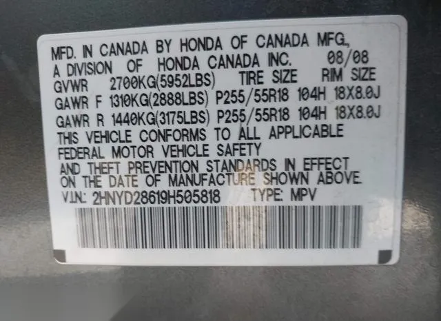 2HNYD28619H505818 2009 2009 Acura MDX- Technology Package 9