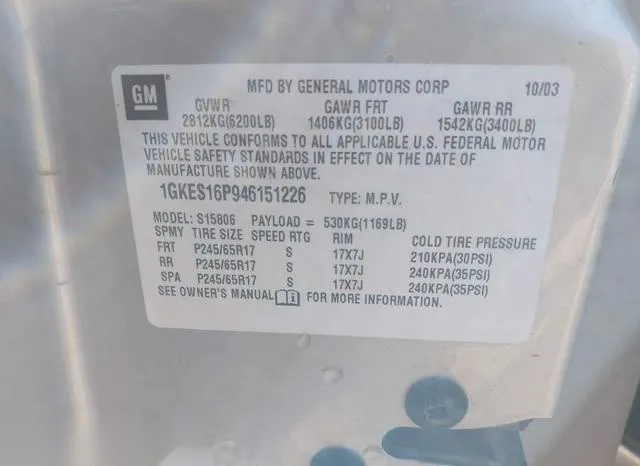 1GKES16P946151226 2004 2004 GMC Envoy- XI Slt 9