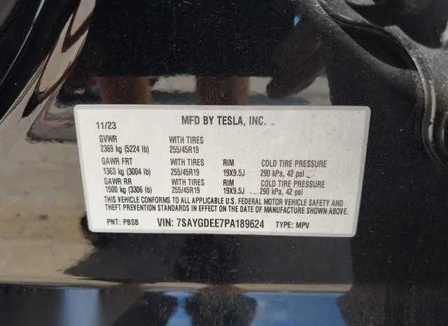 7SAYGDEE7PA189624 2023 2023 Tesla Model Y- Awd/Long Range D 9