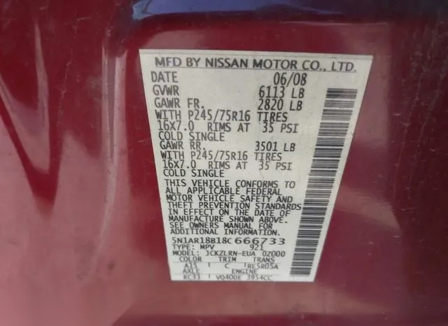 5N1AR18B18C666733 2008 2008 Nissan Pathfinder- S 9