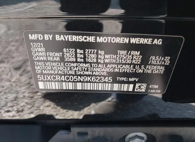 5UXCR4C05N9K62345 2022 2022 BMW X5- Sdrive40I 9