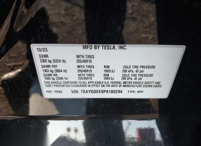 7SAYGDEE0PA180294 2023 2023 Tesla Model Y- Awd/Long Range D 9