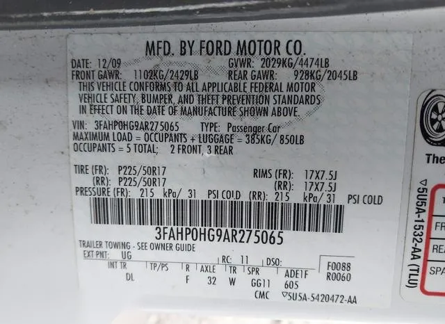 3FAHP0HG9AR275065 2010 2010 Ford Fusion- SE 9