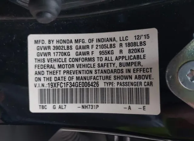 19XFC1F34GE006426 2016 2016 Honda Civic- Ex-T 9