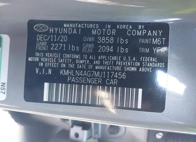 KMHLN4AG7MU117456 2021 2021 Hyundai Elantra- Sel 9