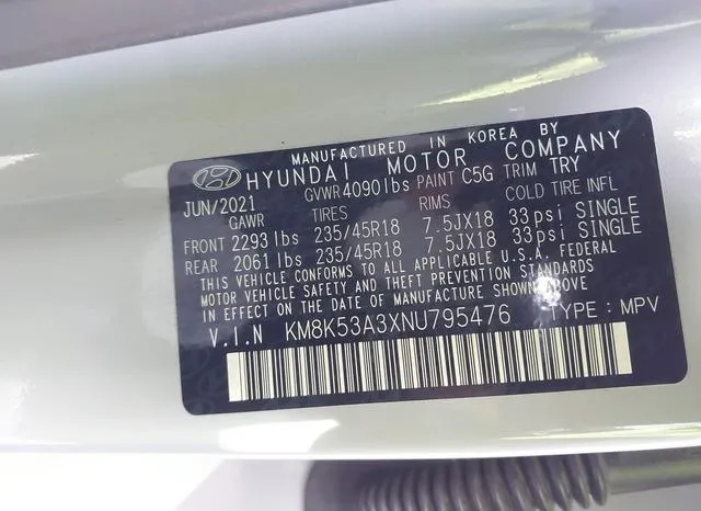 KM8K53A3XNU795476 2022 2022 Hyundai Kona- Limited 9