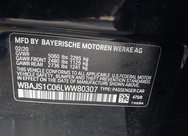 WBAJS1C06LWW80307 2020 2020 BMW 5 Series- 540I 9