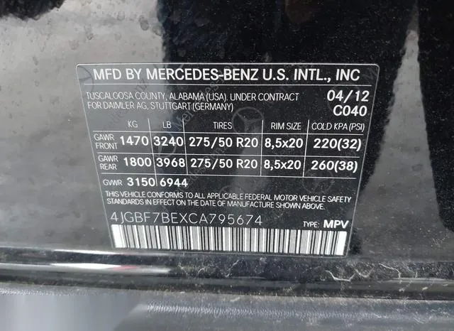 4JGBF7BEXCA795674 2012 2012 Mercedes-Benz GL 450- 4Matic 9