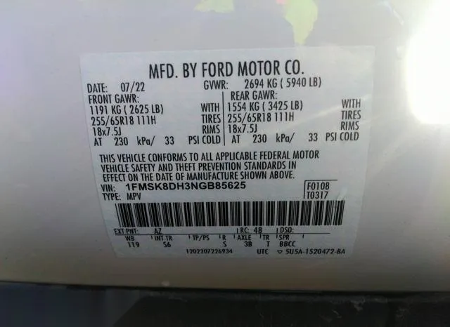 1FMSK8DH3NGB85625 2022 2022 Ford Explorer- Xlt 9