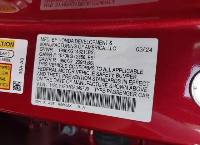 1HGCY1F31RA049729 2024 2024 Honda Accord- EX 9