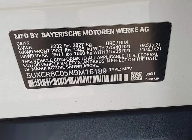 5UXCR6C05N9M16189 2022 2022 BMW X5- Xdrive40I 9