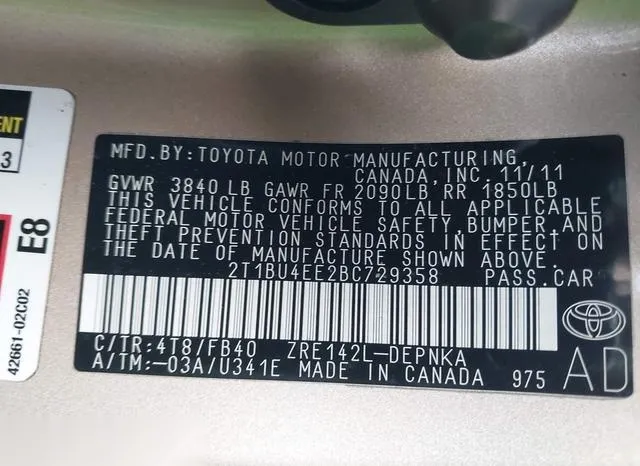 2T1BU4EE2BC729358 2011 2011 Toyota Corolla- LE 9