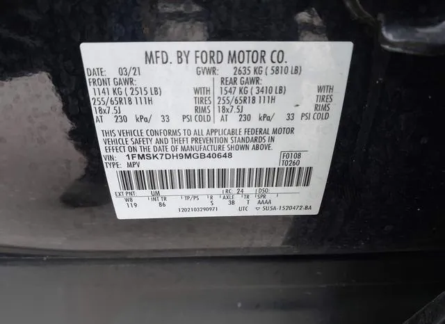 1FMSK7DH9MGB40648 2021 2021 Ford Explorer- Xlt 9