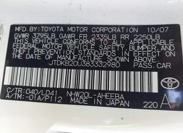 JTDKB20U383332980 2008 2008 Toyota Prius 9